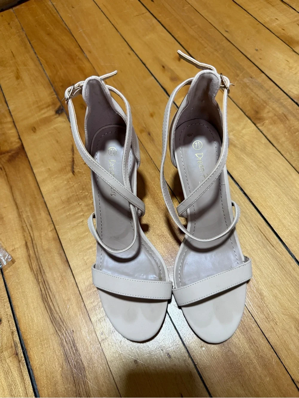 Dream Paris Criss Cross Heeled Wedding Sandal Light Tan/ Cream Size 7.5